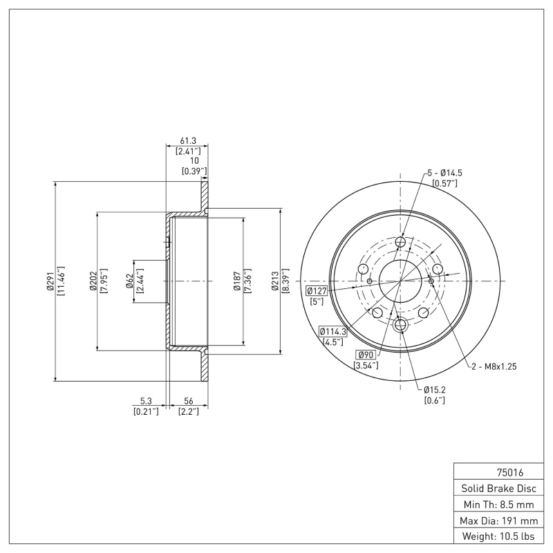 Lexus IS250 Brake Rotor (1) - Rear - R1 Concepts - Plain - `06-`15
